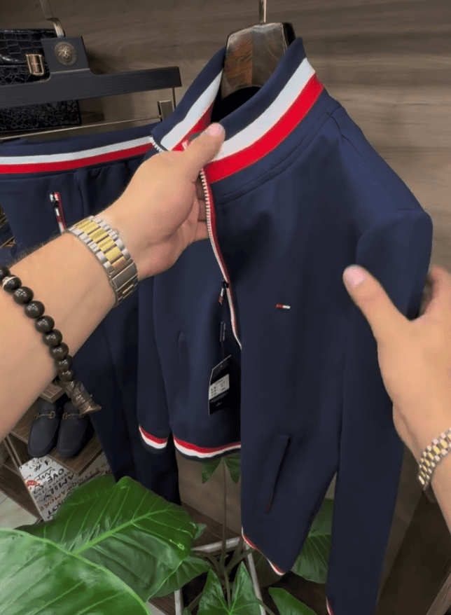 Men's Striped Zip-up Jacket And Trousers Suit
