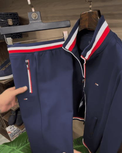 Men's Striped Zip-up Jacket And Trousers Suit