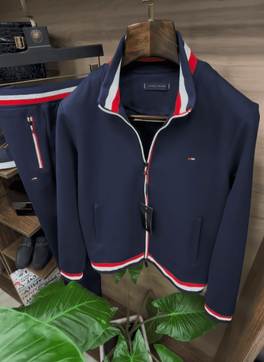 Men's Striped Zip-up Jacket And Trousers Suit