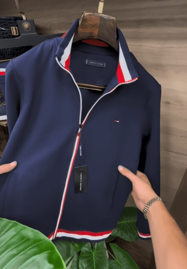 Men's Striped Zip-up Jacket And Trousers Suit