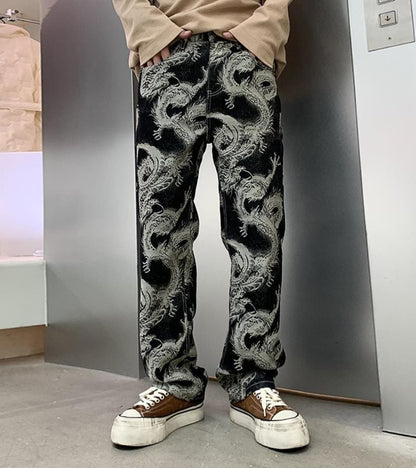 Dragon Pattern Retro Streetwear Pants