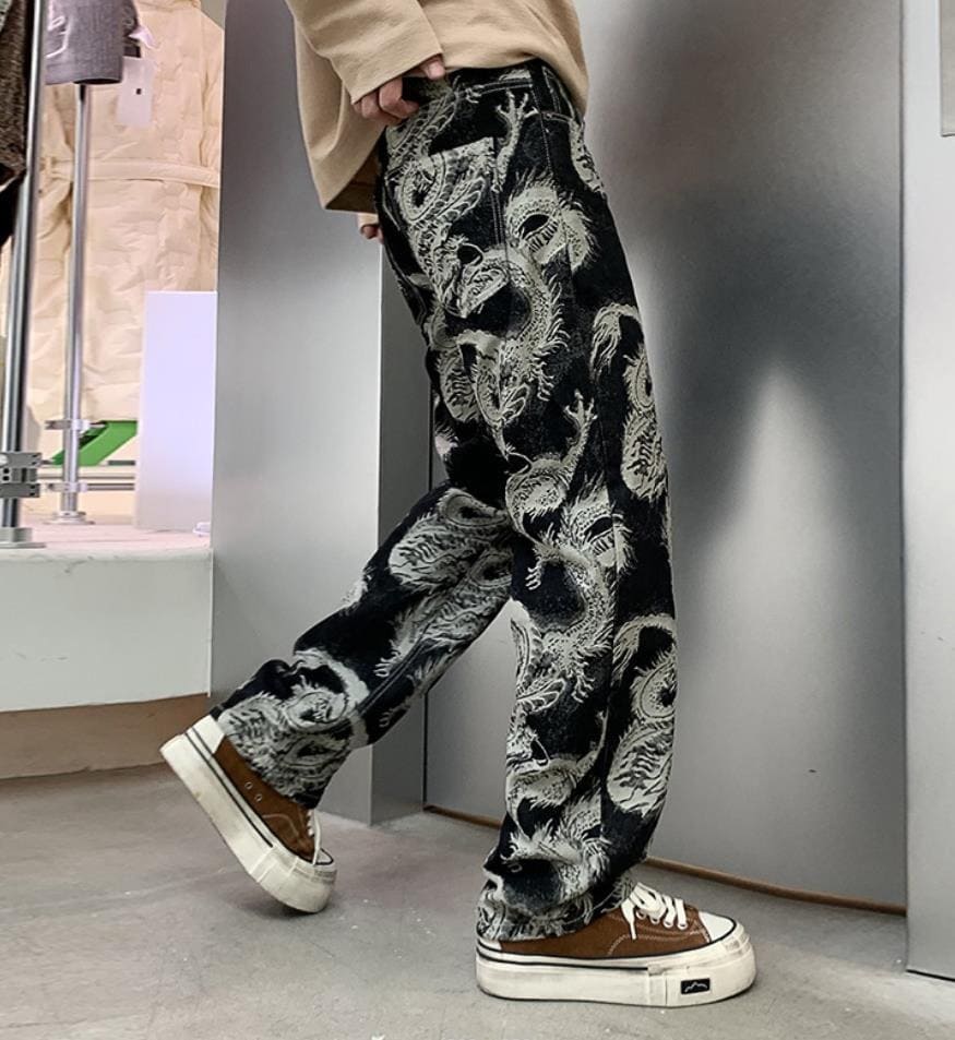 Dragon Pattern Retro Streetwear Pants
