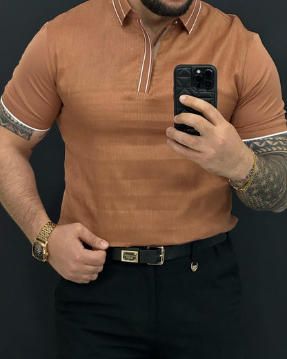 Men's Polo Collar Linen Top