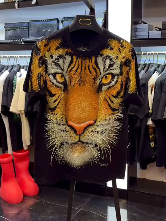 Rhinestone Sparkle Men's Tiger Print T-shirt