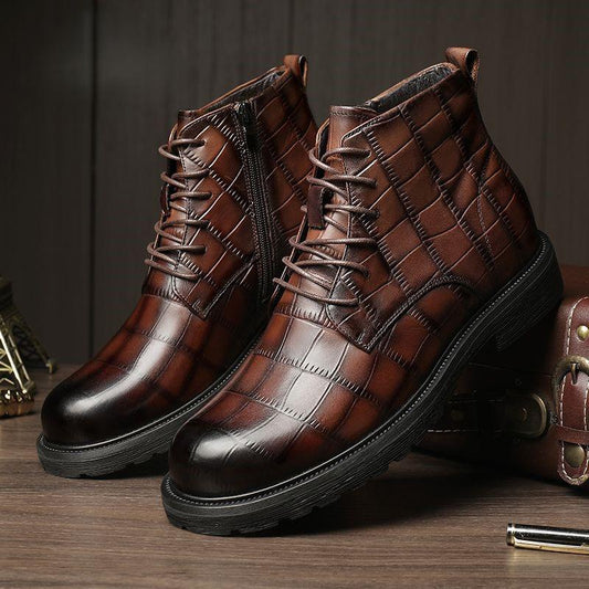 Stylish checked leather boots for men