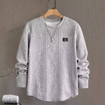 Long Sleeve Geometric Jacquard Arc Hem T-Shirt