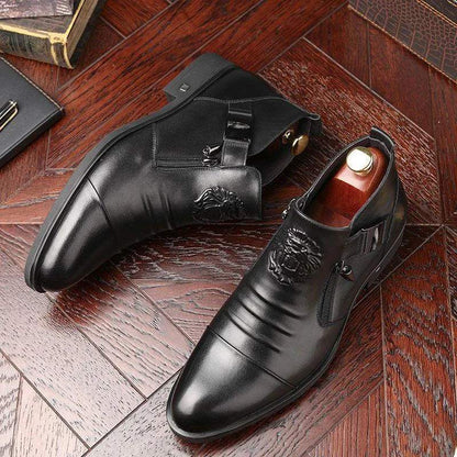 Men's Hand-embossed Zipper Leather Boots