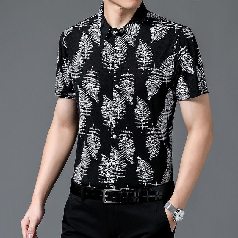 Men's Thin Floral Ice Silk Print Shirt