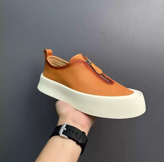 Orange Zippered Leather Shoes