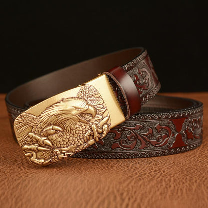 Men's Cowhide Vintage Carved Eagle Belt