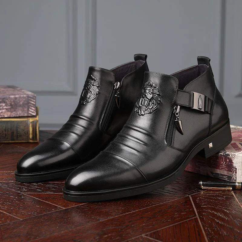 Men's Hand-embossed Zipper Leather Boots