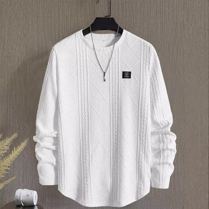 Long Sleeve Geometric Jacquard Arc Hem T-Shirt