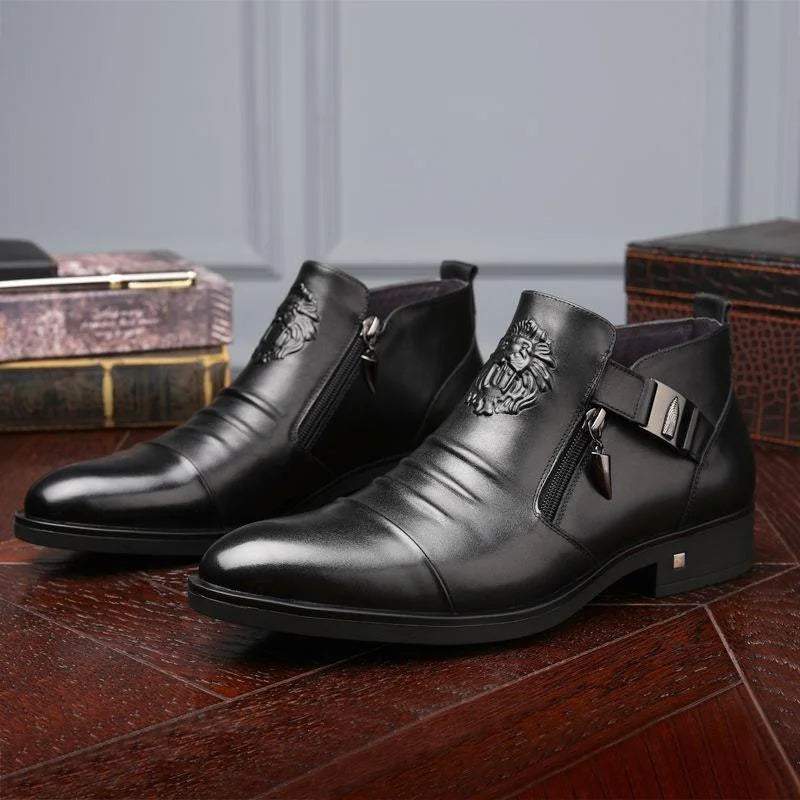 Men's Hand-embossed Zipper Leather Boots