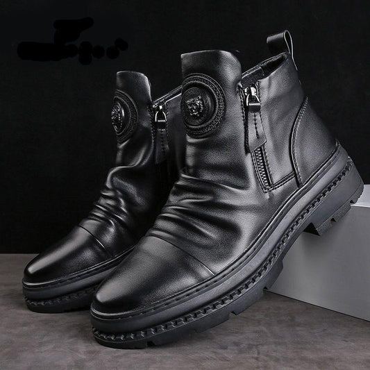 British Style Round Head Leather Boots