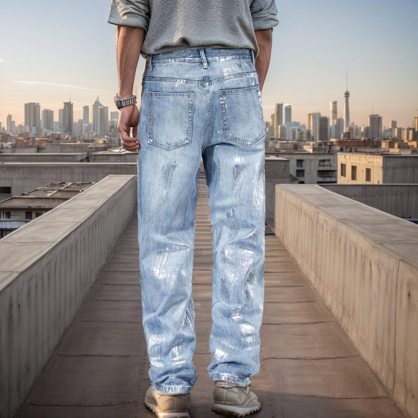 ⏰Limited Time Offer | Silver paint loose wide-leg jeans