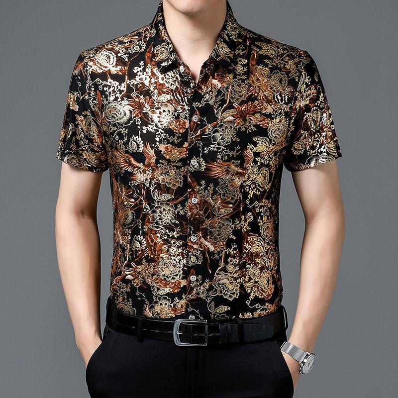 Men's Thin Floral Ice Silk Print Shirt