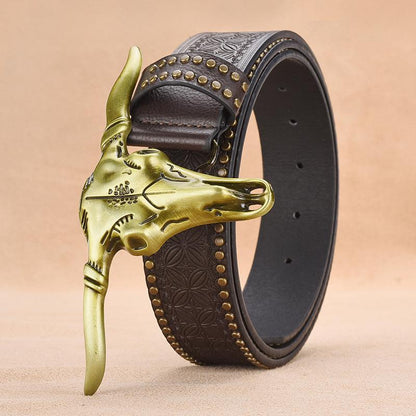 Men's bull head rivet embossed belt