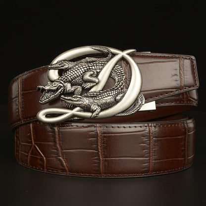 Men's Cowhide Vintage Crocodile Buckle Belt