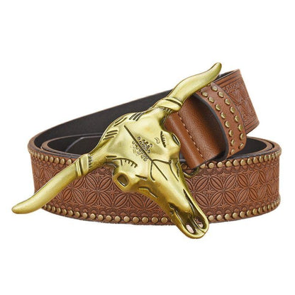 Men's bull head rivet embossed belt