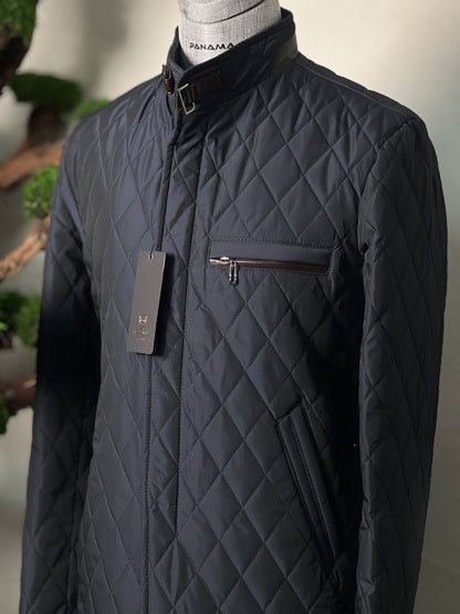 Men's Diamond Pattern Stand Collar Cotton-padded Jacket Coat