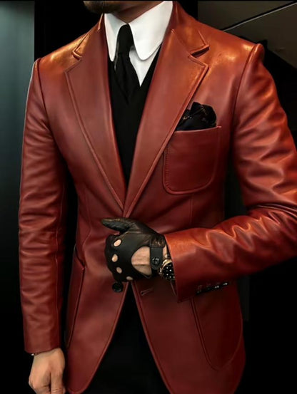 NS1001 Leather Blazer-Notch Lapel