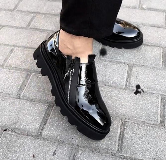 Mens Fashion Bright Black Loafers