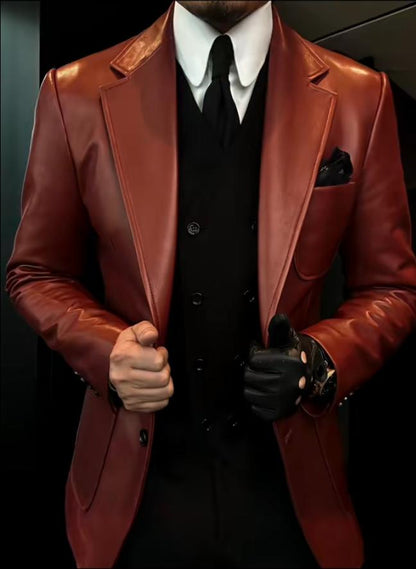 NS1001 Leather Blazer-Notch Lapel